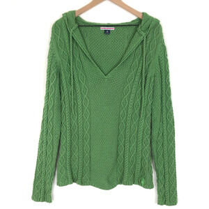 VTG Ralph Lauren POLO Cable Knit Sweater Women’s M Green 100% Cotton Pullover V